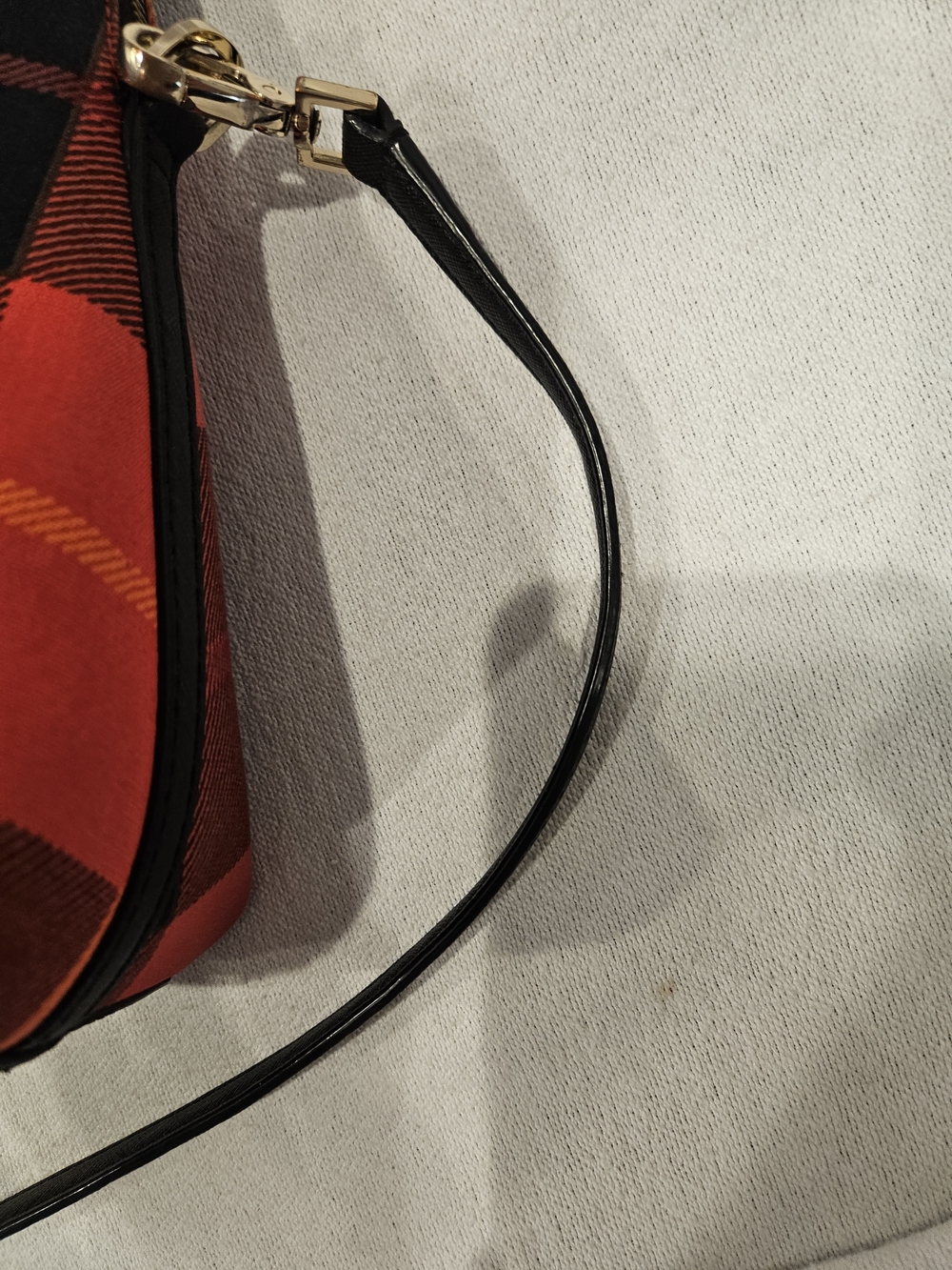 kate spade New York Newbury Lane Red Plaid Tote with Black Leather Trim Purse - Picture 10 of 16